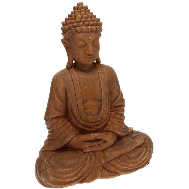 Statua Buddha In Pietra Seduta, Decorazione Da Giardino Indoor/outdoor, Stile Orientale, Finitura Silver