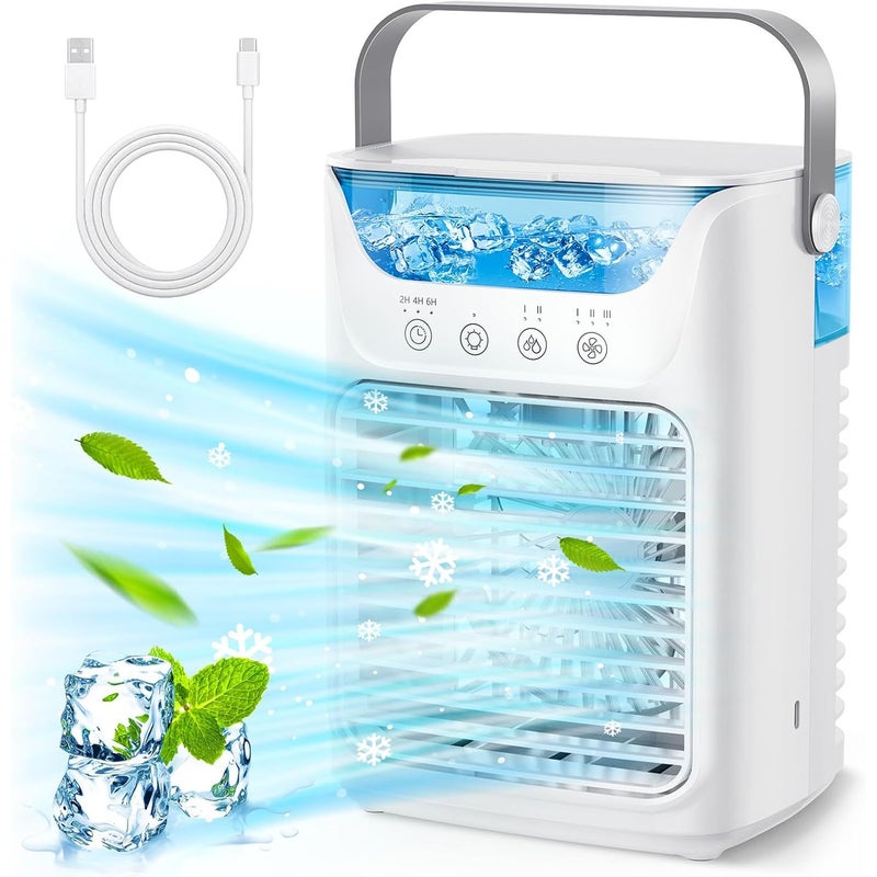 Przenośny klimatyzator, wentylator chłodzący 4 w 1 do biurka, pojemność 700 ml, z 7-kolorowym światłem nocnym, do użytku domowego