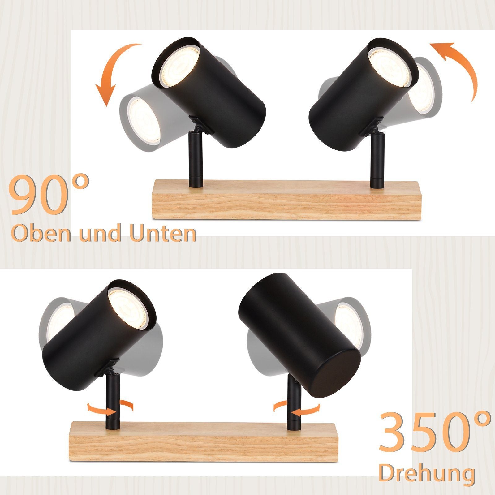 NETTLIFE 2 Focos de Techo GU10 de Madera Negra Orientables 350° Estilo Industrial Retro para salón Dormitorio Cocina - 2