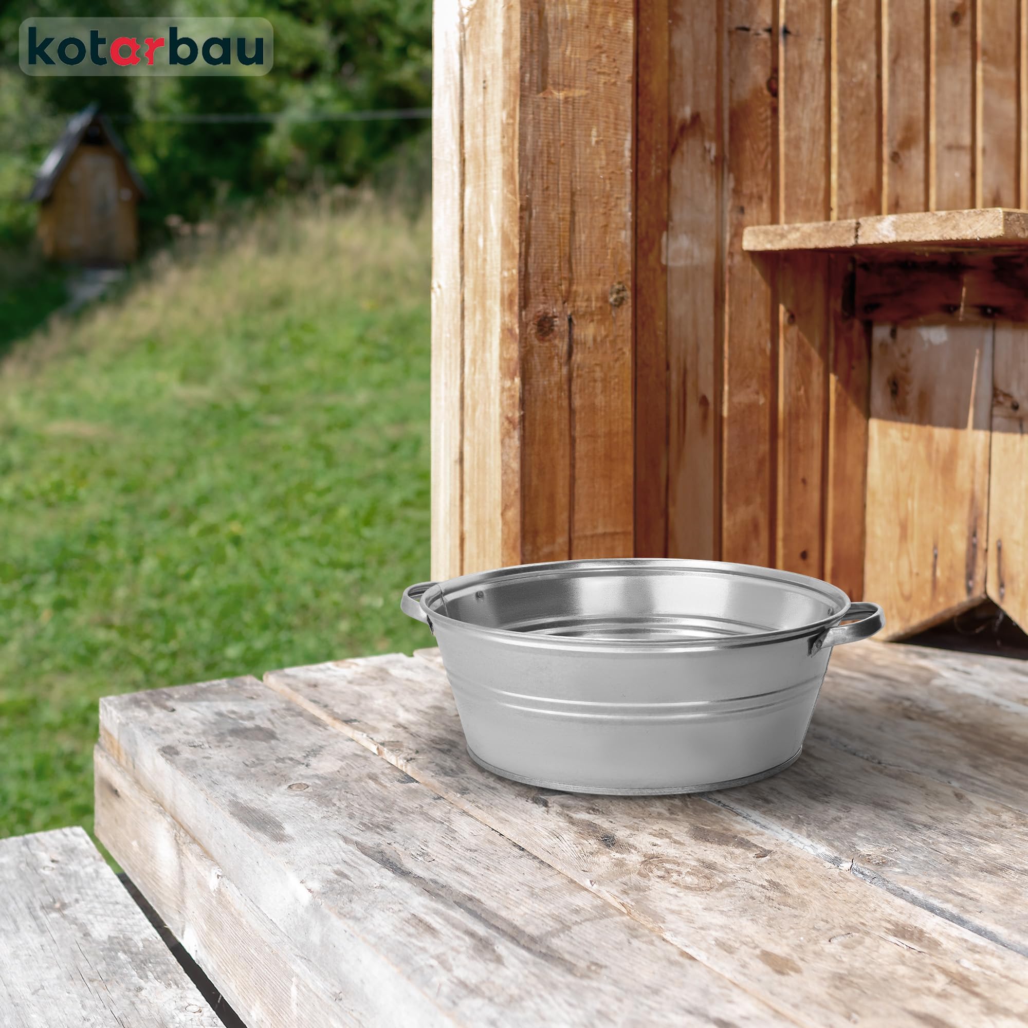 Bac en Zinc pour le Jardin Grand 13 Litres Rond Acier Galvanisé Zinc - Pot de Fleurs Jardin - KOTARBAU - 7