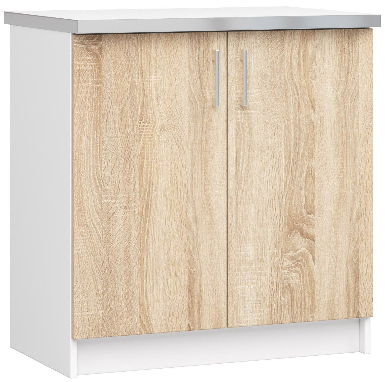 Szafka kuchenna AKORD LIMA S80 z blatem Biała 80 cm 2 drzwi kolor Dąb Sonoma mat 2 półki 80x44,5x82 cm