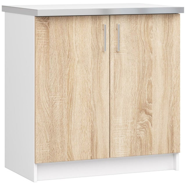 Szafka kuchenna AKORD LIMA S80 z blatem Biała 80 cm 2 drzwi kolor Dąb Sonoma mat 2 półki 80x44,5x82 cm