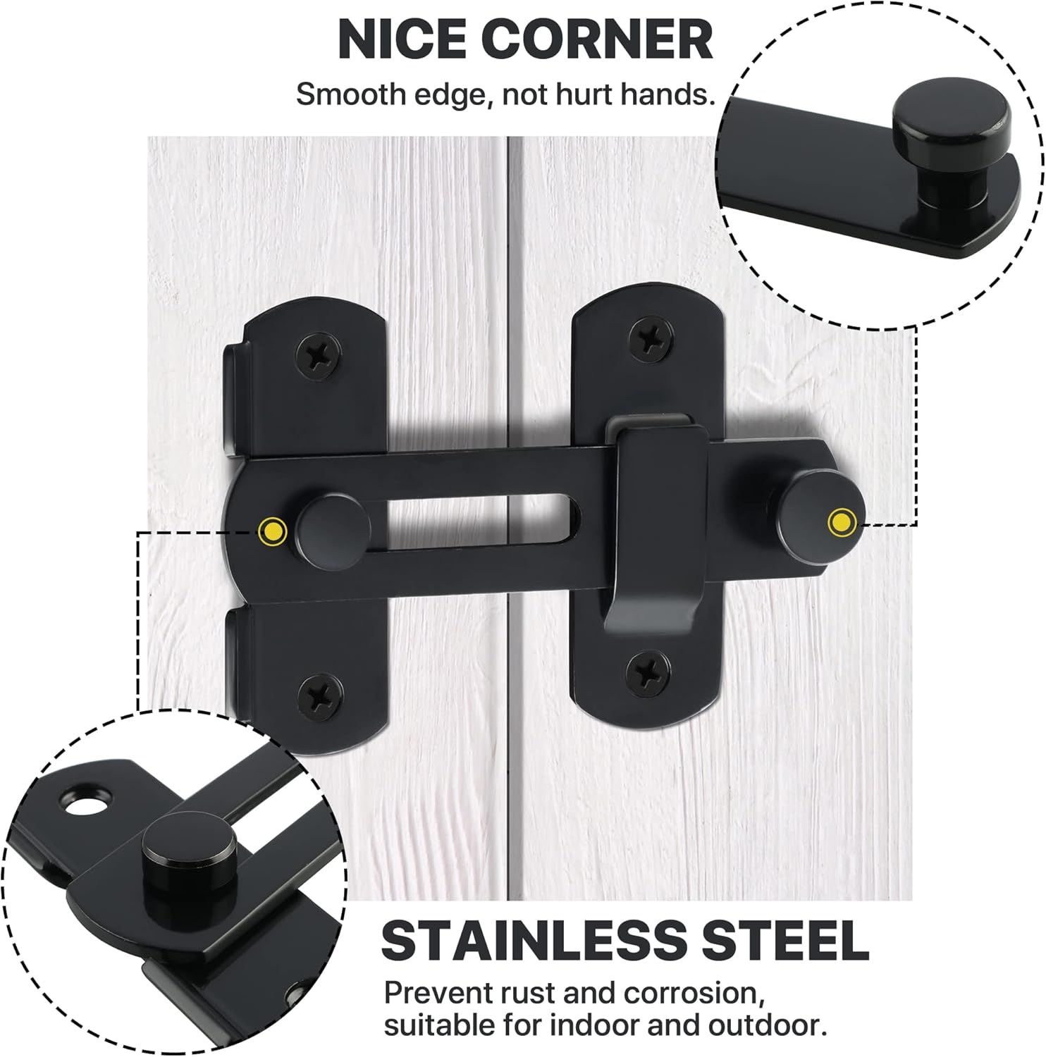 2Pcs Verrou Porte Coulissante Serrure Volet Loquet Porte Verrou Portail à Bascule Boulon avec Vis pour Porte, Fenêtre, Placard et Jardin, Finition - 2