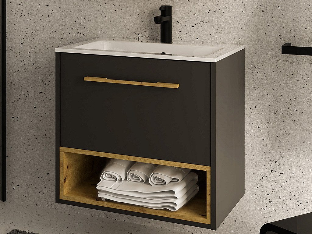 Szafka łazienkowa wisząca pod umywalkę w kolorze antracytowym – 60 cm - YANGRA