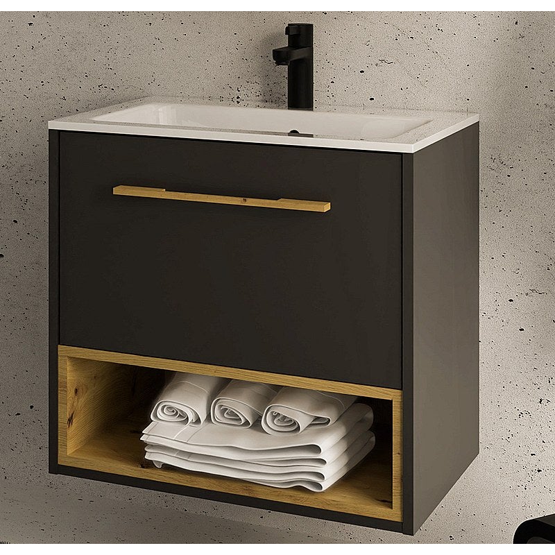 Szafka łazienkowa wisząca pod umywalkę w kolorze antracytowym – 60 cm - YANGRA