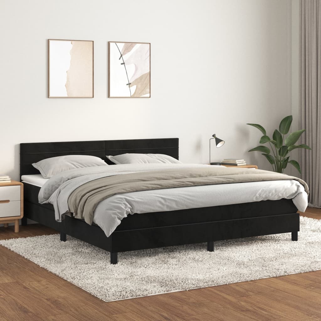 Sommier à Lattes Avec Matelas - Lit 160x200 Cm - Tissu Noir - Neuf Sous Emballage