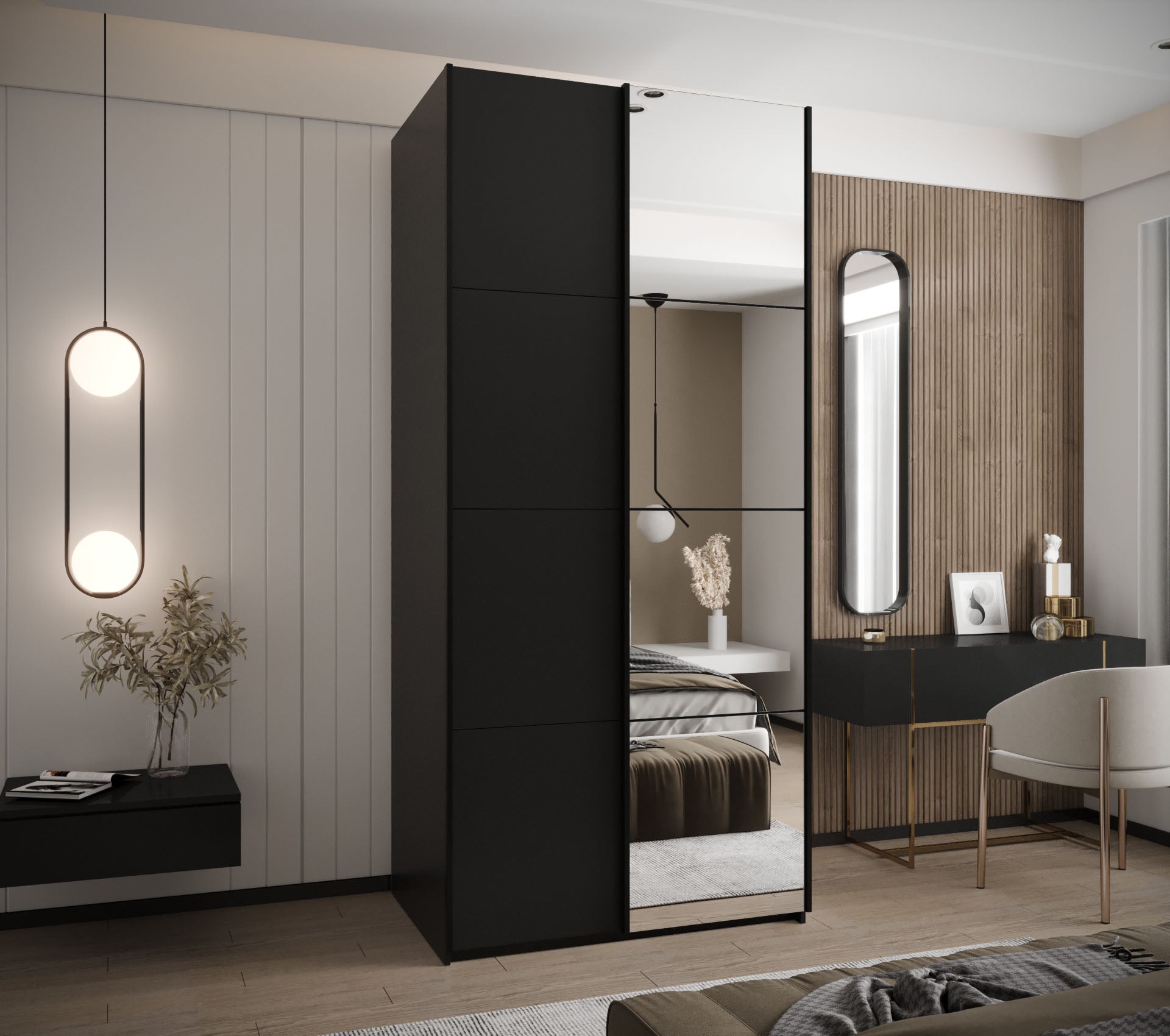 Szafa przesuwna wysoka Lux 3 100 x 64 x 245,5 cm czarny + czarny + u. czarny - Abiks Meble - 2