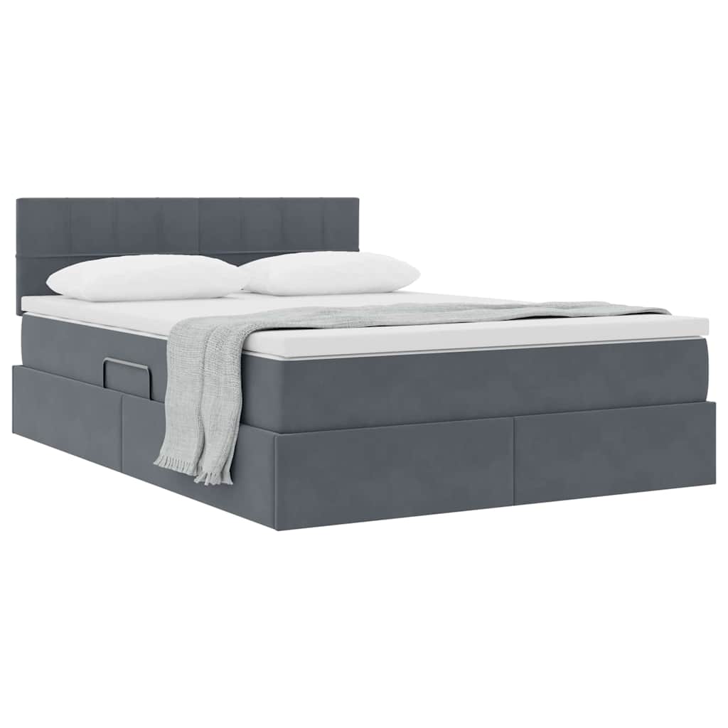 Lit de rangement gris foncé, 140 x 190 cm, en velours - 3