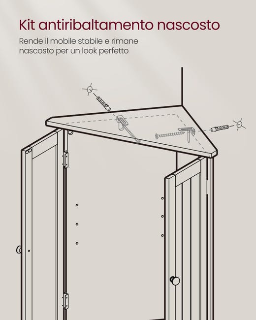 Mobile Angolare Vasagle Per Bagno O Cucina - Stile Farmhouse, Ripiano Regolabile, Bianco - Foto 9