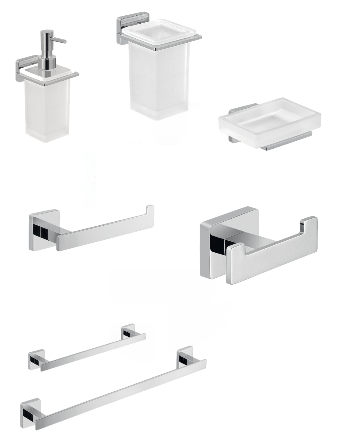 Set De 6 Accessoires Muraux GEDY Outline Chromé - Acier Inox, Neuf Sous Emballage