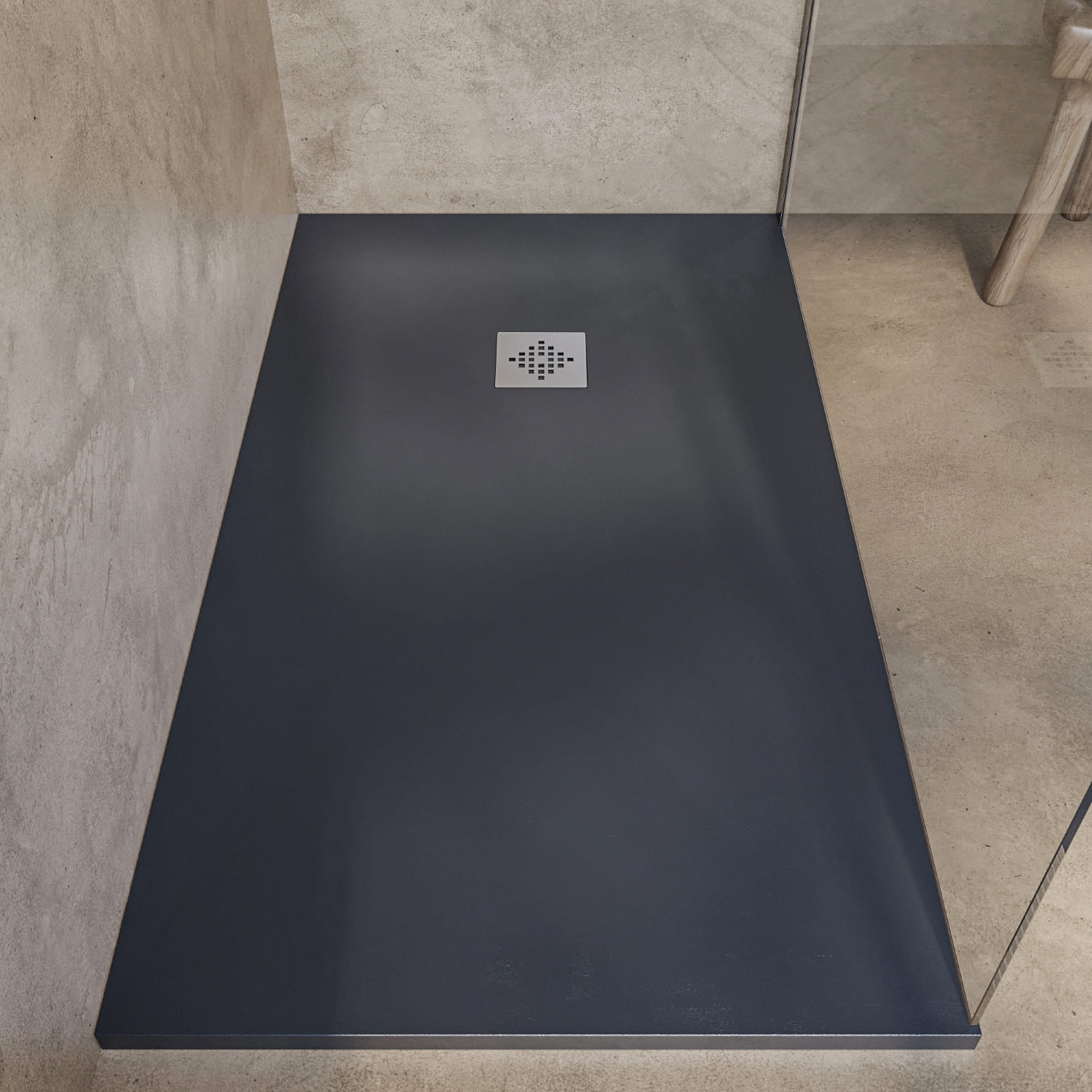 SOULHOME Base de duche - Resina - Gel Coat - Textura Liso/Pedra - Antiderrapante - Cor Antracite - 210X70- Extraplano 3cm. Standard - 4