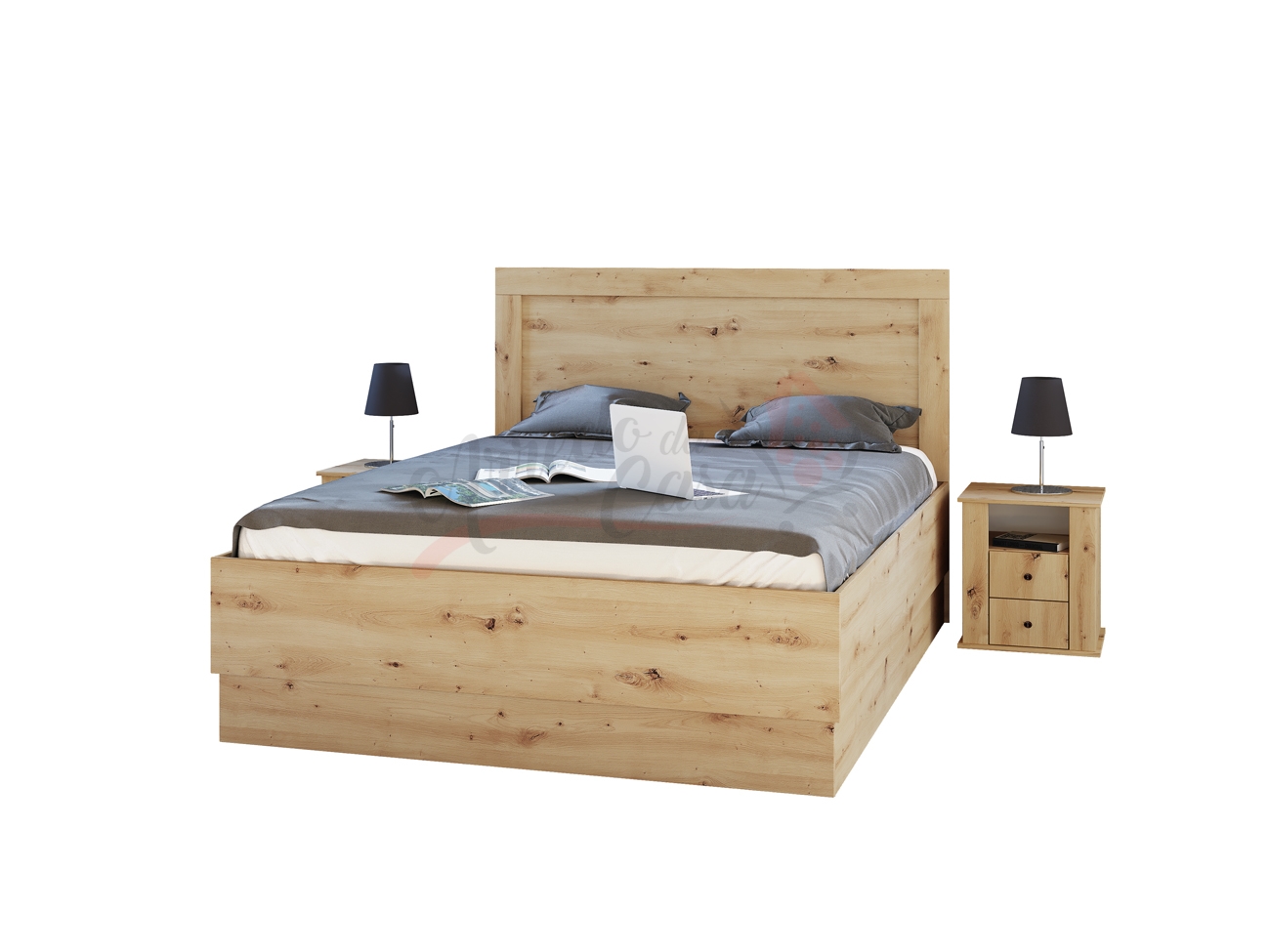 Letto matrimoniale con contenitore e comodini a due cassetti