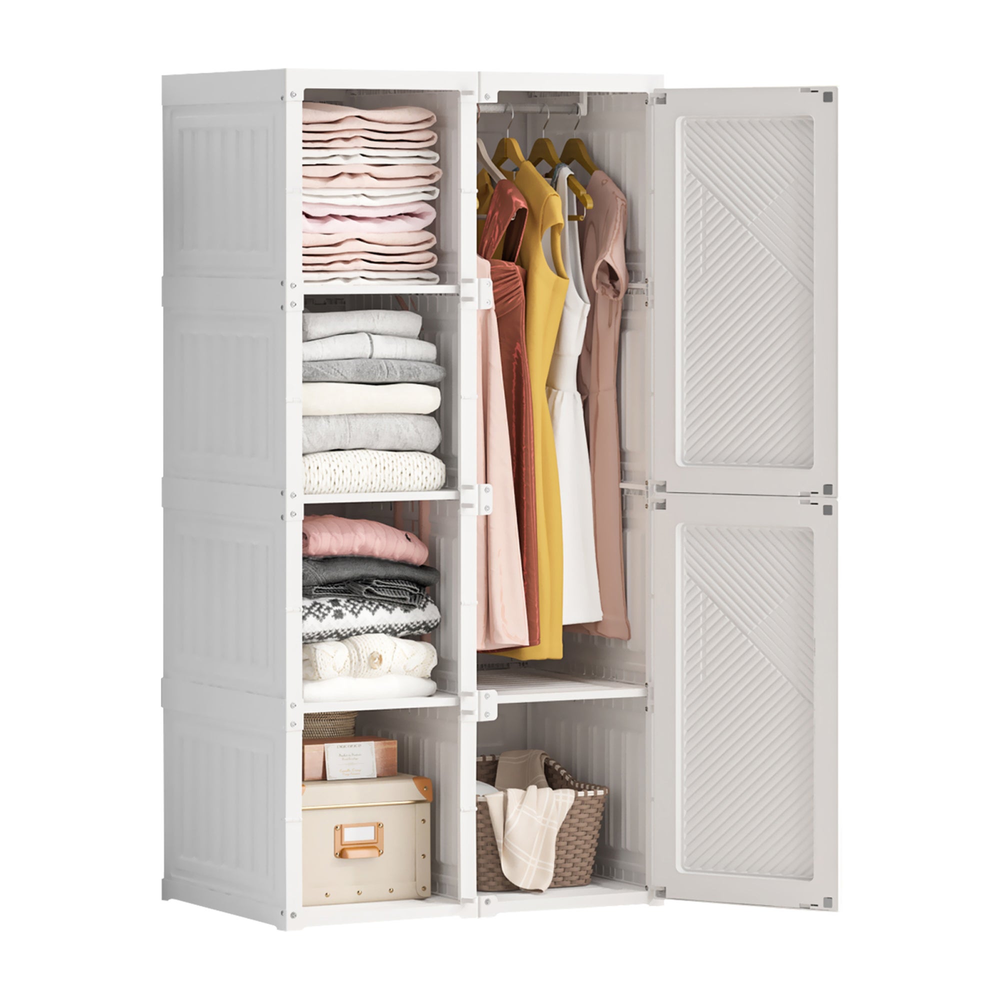 Armoire - Chambre Rangement - Style scandinave - ​Garde-robe - COZY - 6 Portes - 5 Cases - Avec cintres - PP - Blanc - 8