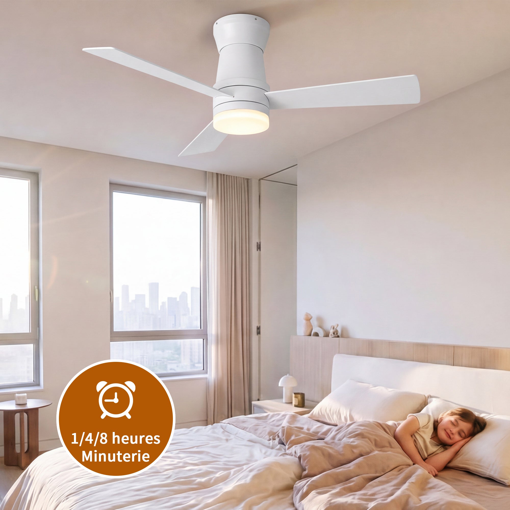 Ventilateur de plafond, 2-en-1 blanc avec éclairage LED (modèle à 3 pales de 52 pouces en contreplaqué),L132cm - 8