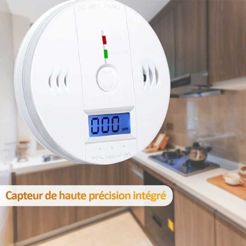 Détecteur d'alarme de Détecteur de gaz de monoxyde de carbone Détecteur d'alarme de CO2 alimenté par batterie avec affichage LCD Avertissement vocal - 2