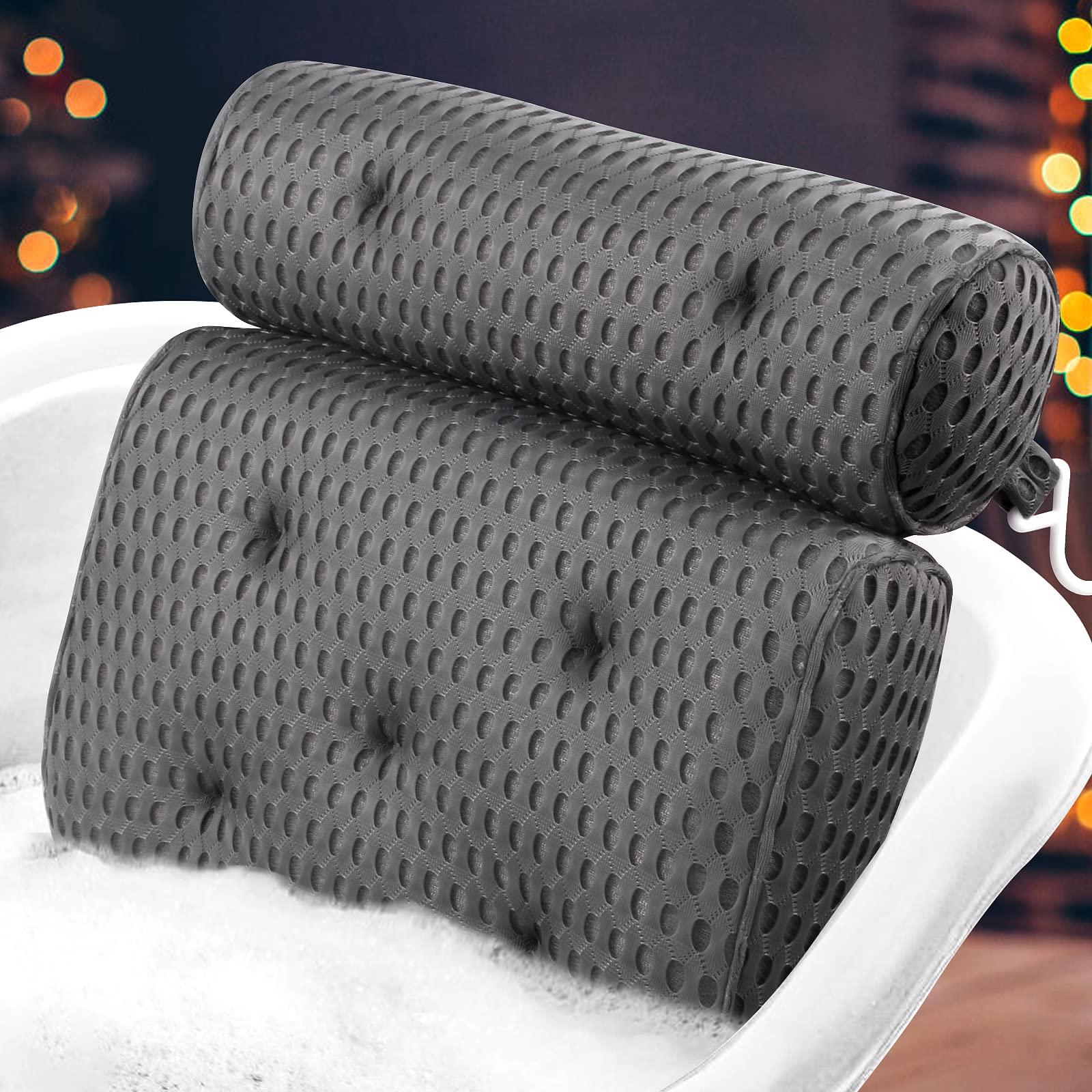 Kwadratowa poduszka do wanny, poduszka do kąpieli SPA, akcesoria do wanny, szara 4D (7 przyssawek)