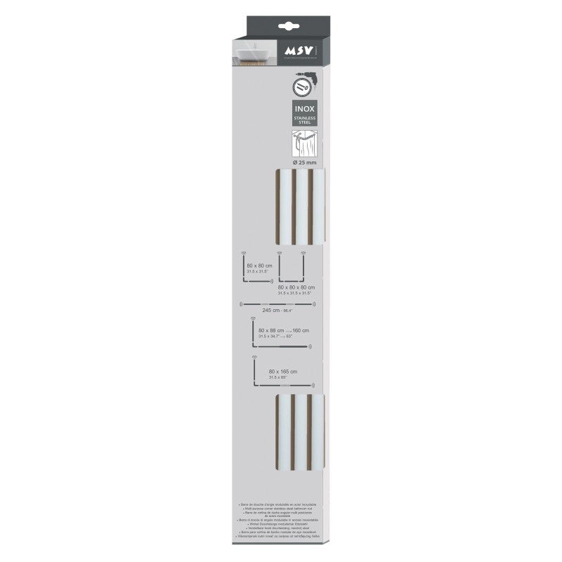 MSV Barre Tringle Rideau Douche Angle 80x80x80cm Blanche - Fixation Plafond/Mural Avec Anneaux Inclus