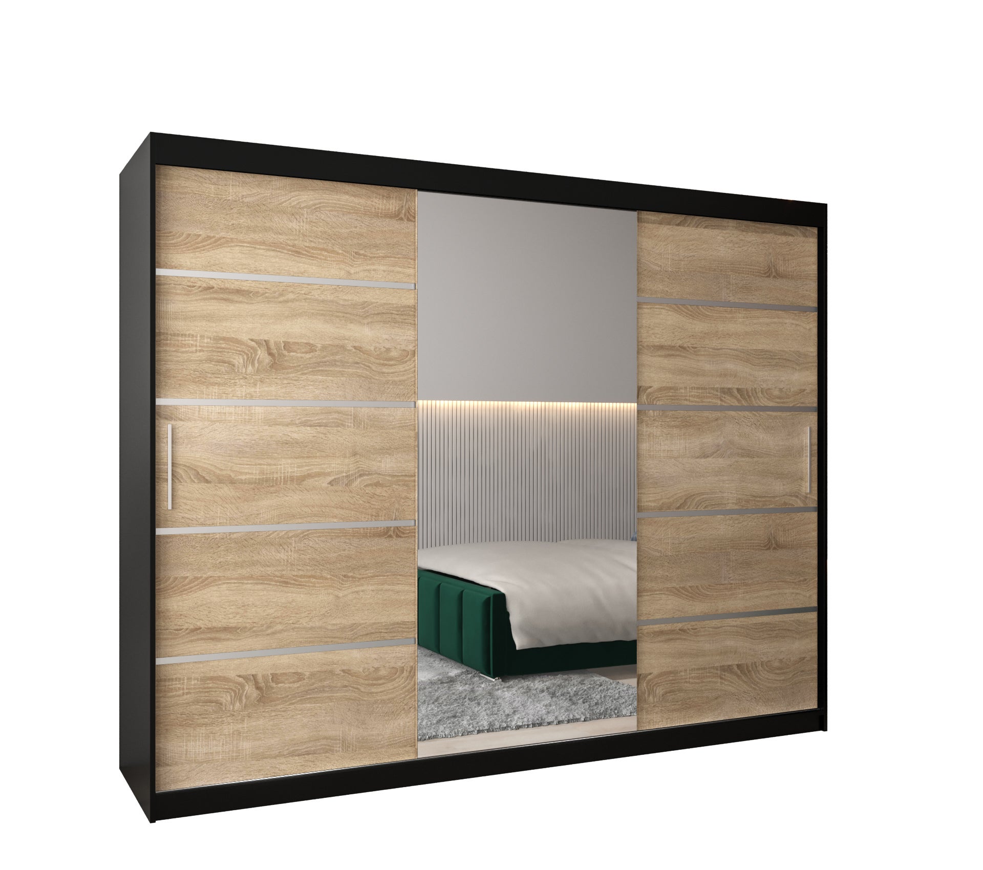 Szafa przesuwna garderoba Verona 2 250 x 62 x 200 cm Czarny + Sonoma - Abiks Meble