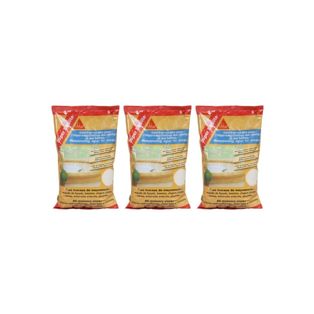 Lot de 3 additifs en poudre pour imperméabiliser les mortiers et bétons - SIKA Super Sikalite - Blanc - 1kg