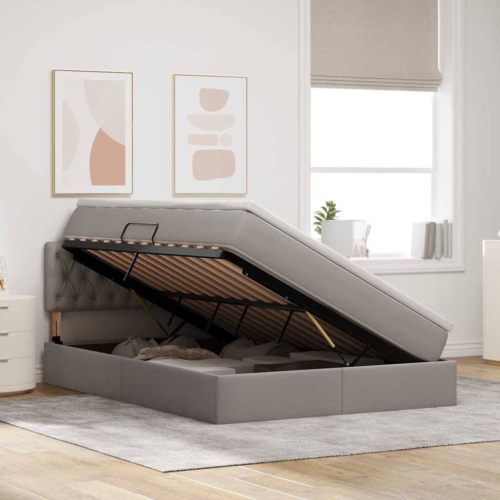 Lit avec rangement et matelas taupe 140 x 200 cm velours - 4