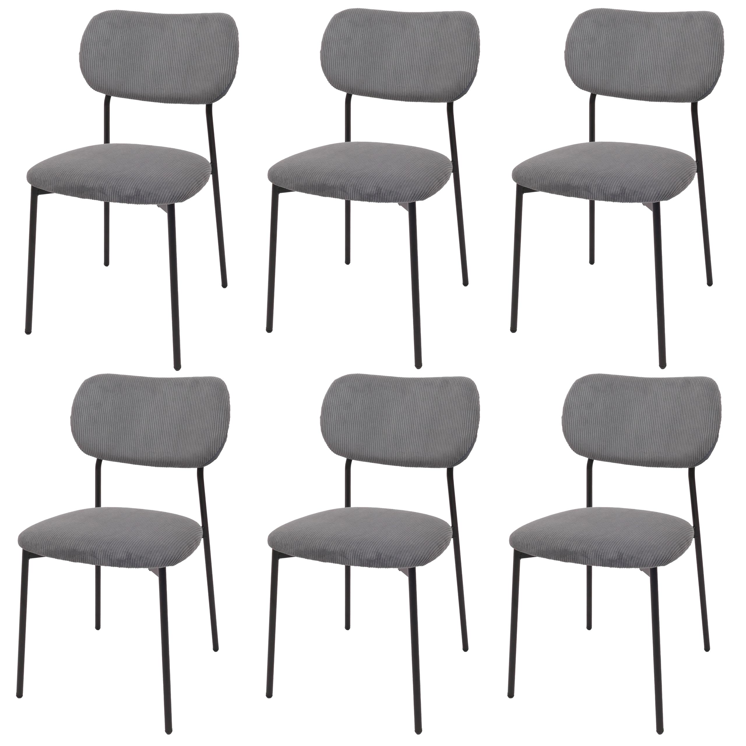 Zestaw 6 krzeseł do jadalni HWC-O26, krzesło kuchenne Krzesło tapicerowane Krzesło, sztruks (330 g/m²) Tkanina/tekstylia Metal ~ ciemnoszary