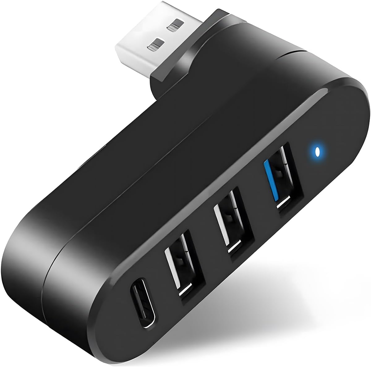 Hub USB 3.0 z 4 portami obrotowy 90°/180° z 3 portami USB + 1 portem USB-C Zasilanie/Dane, przedłużacz USB do laptopa, Mac Pro, iMac
