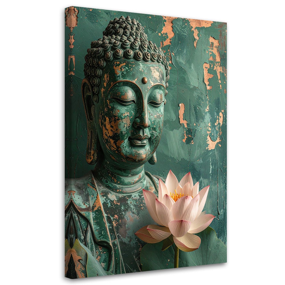 Obraz do salonu sypialni biura, Kwiat Lotosu Budda Zen Spa zielony 80x120