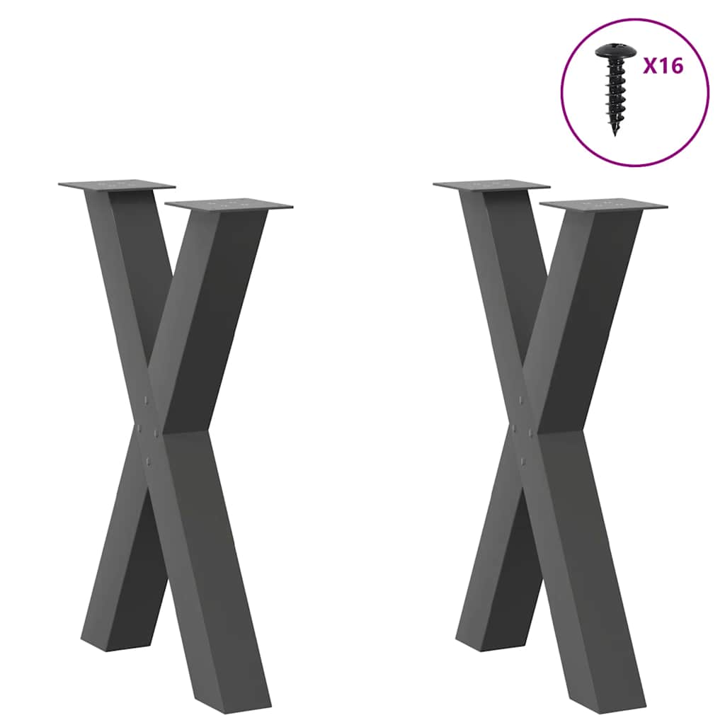 Maison Exclusive - Pieds de table à manger en forme de X, 2 pièces, anthracite, 60 x (72-73) cm, acier - 3