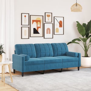 Canapé 3 Places Velours Vert Foncé 180 Cm Avec Coussins