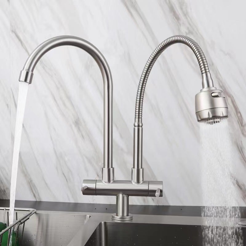 Ścienny kran kuchenny z niklu szczotkowanego