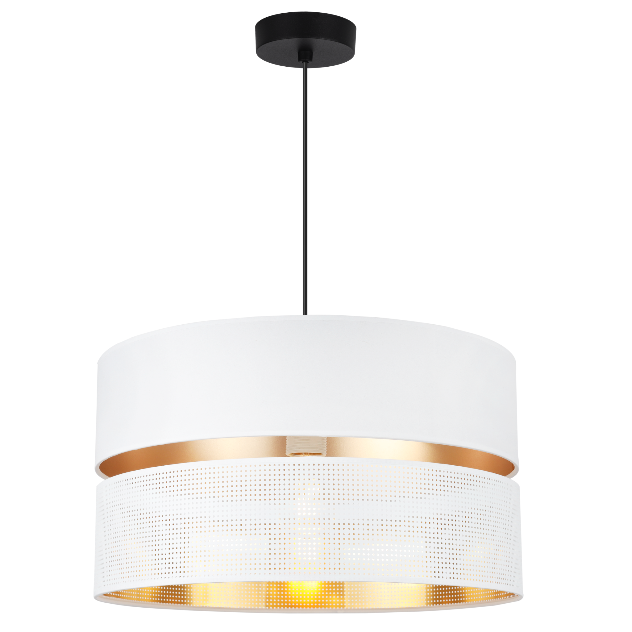 Lampa sufitowa wisząca Asti Duo czarny 1xE27 abażur okrągły tuba 40cm biały/złoty Light Home LH
