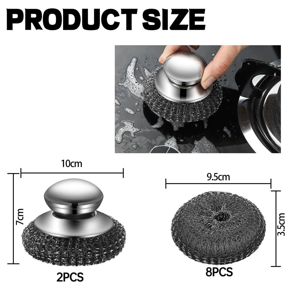 Scrubber In Acciaio Inox Con Manico Ergonomico – 2 Pezzi + 2 Sfere Di Ricambio – Pulizia Pentole, Forni E Griglie – Antiruggine