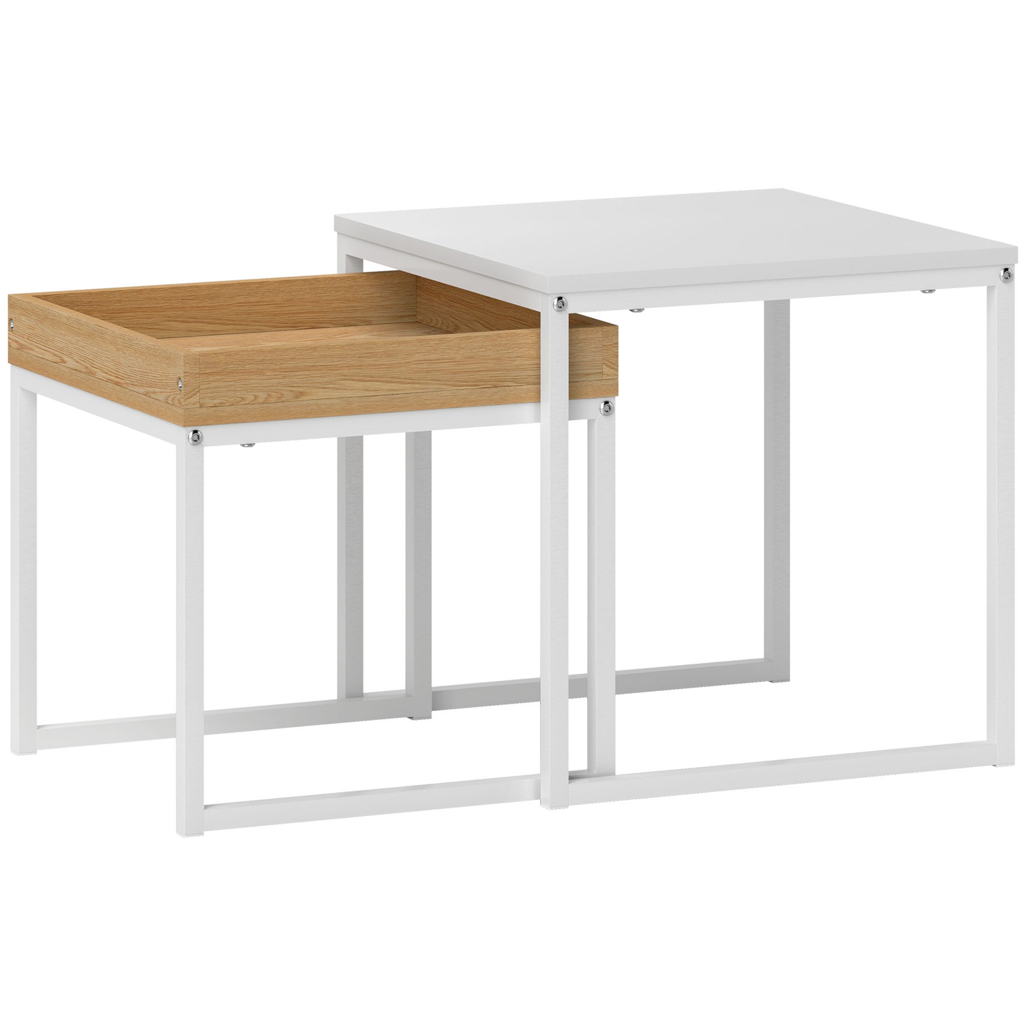 Essenza  Conjunto 2 Mesas Auxiliares Roble 45X45cm Estructura Acero Salón Blanco , Leroy Merlin