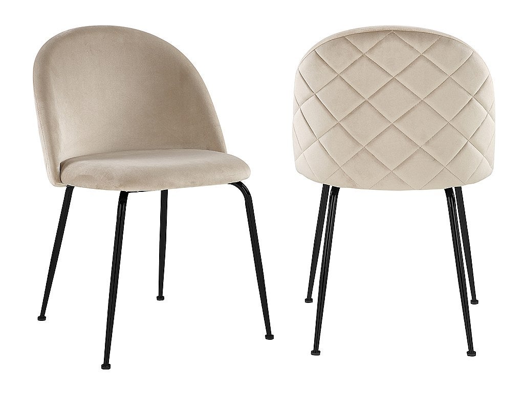 Zestaw 2 krzeseł MELBOURNE – welur i metal w kolorze czarnym matowym – kolor beżowy
