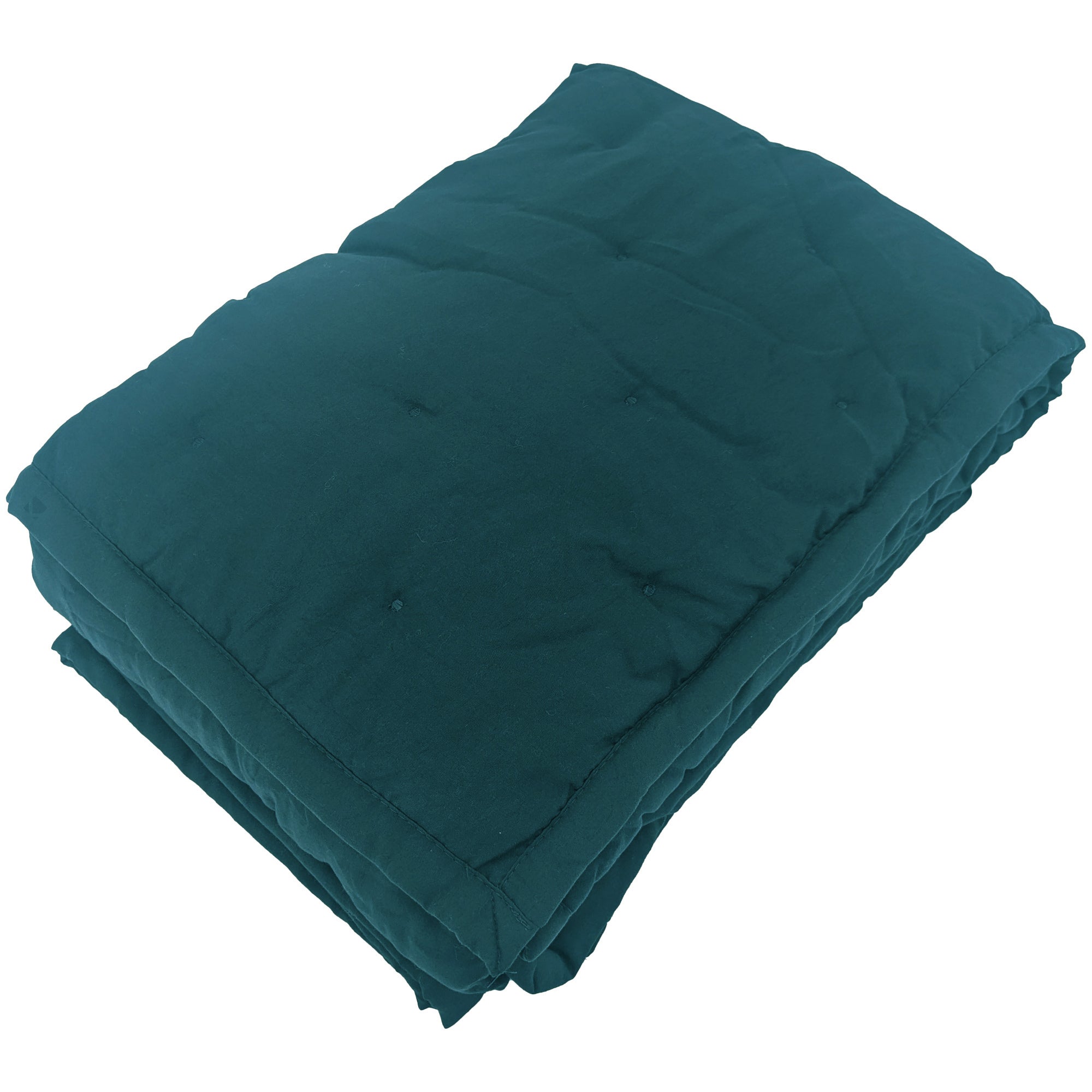 Couvre-lit 240x260 cm CELESTE velours piquage points brodés bleu Geai - 2