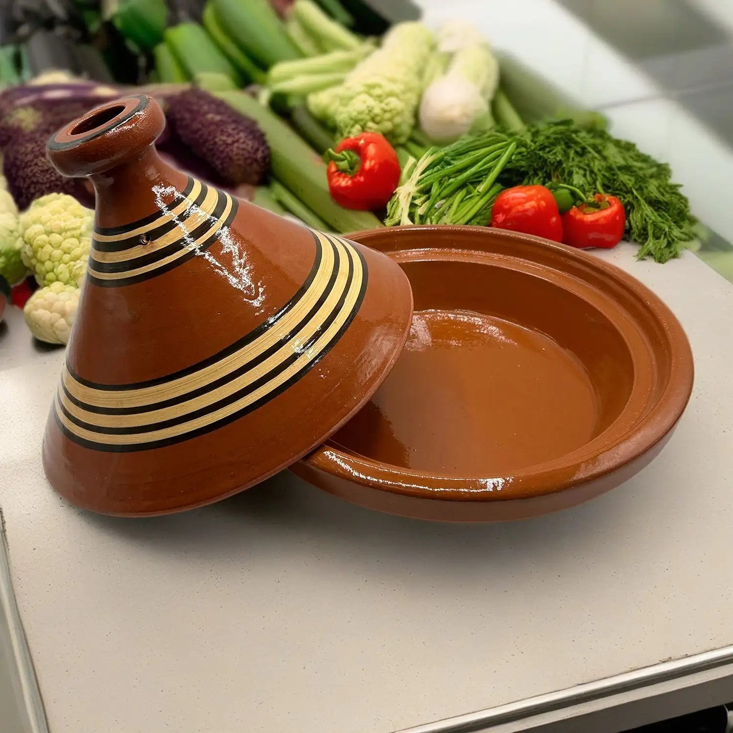 Tajine In Terracotta Dipinta A Mano 35 Cm - Pentola Tradizionale Marocchina Per Cottura Lenta, Con Ebook Ricette Gratis