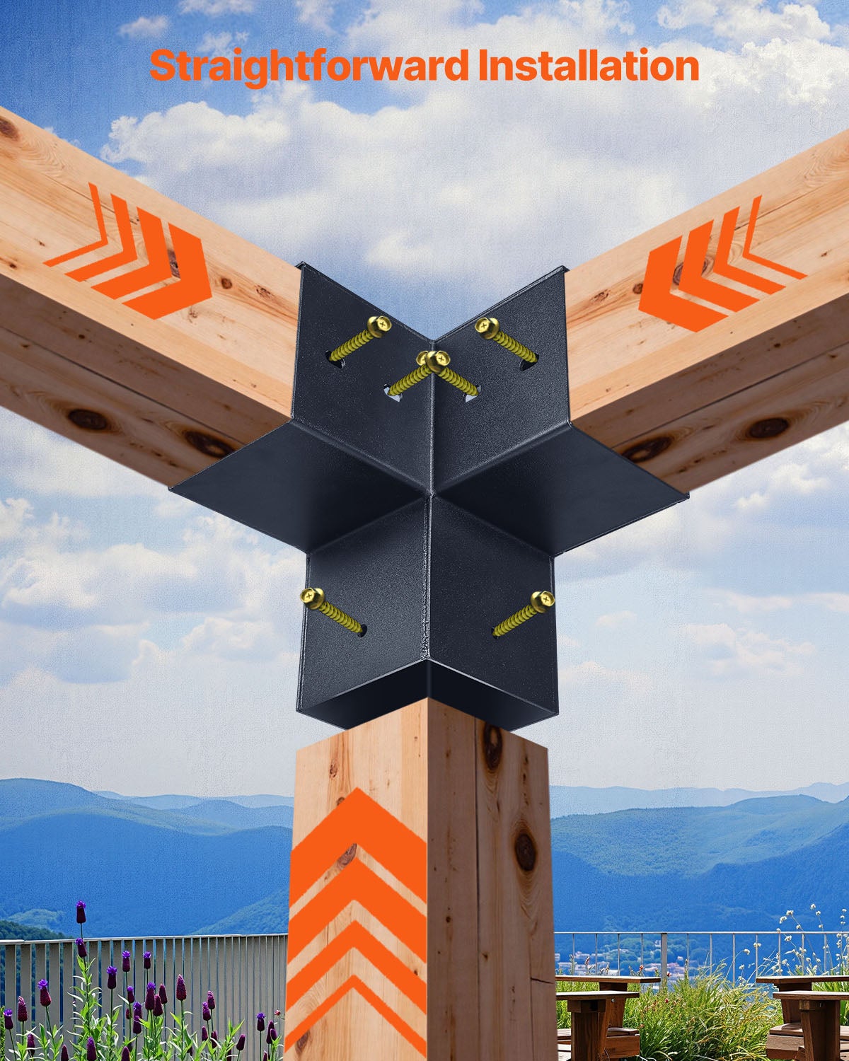 Kit Pergola 14 Pièces,VEVOR Connecteurs Toit Pointu 3/4 Voies + Bases,pour Poutres 4x4