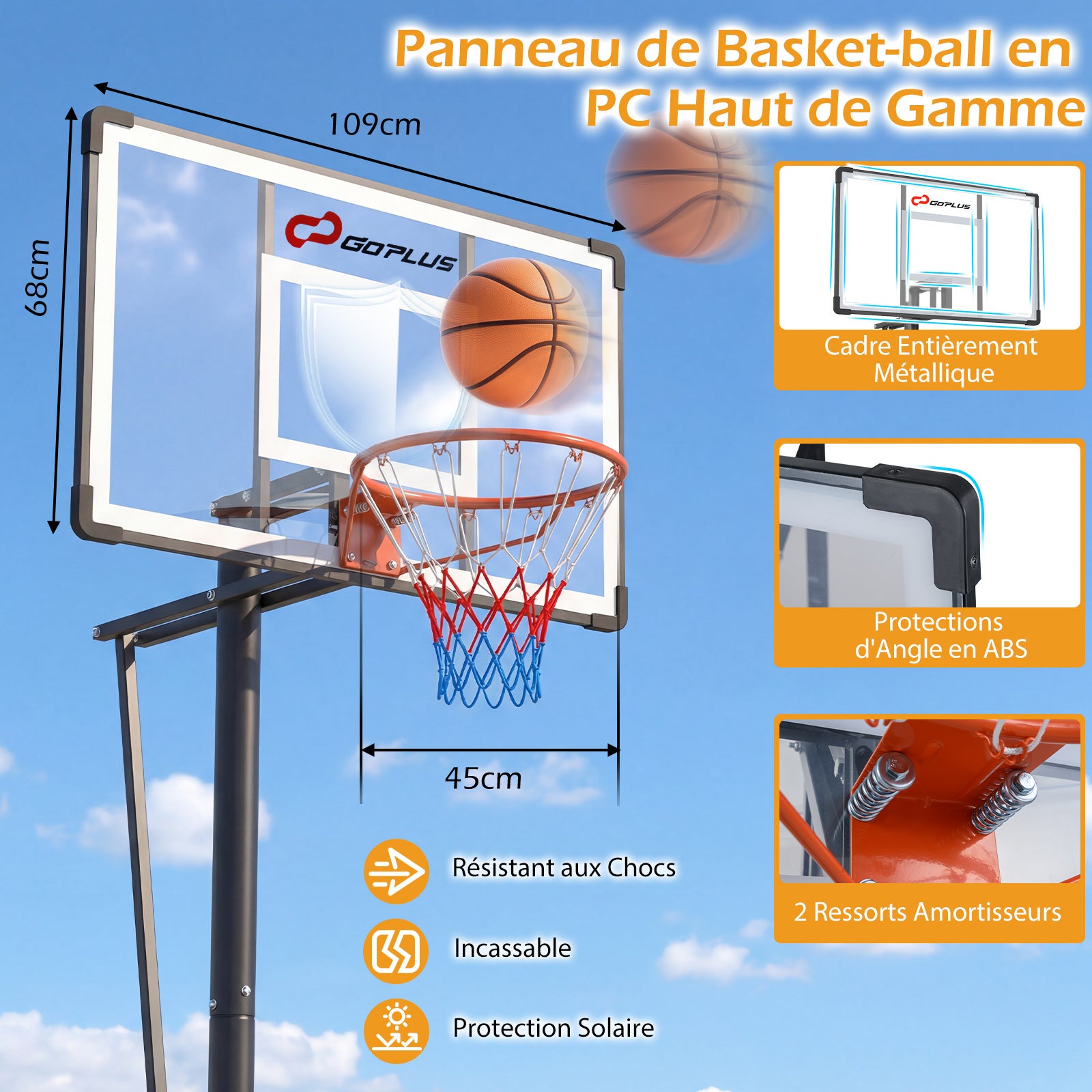 COSTWAY Panier de Basket sur Pied avec Hauteur Réglable 200-305cm, Support de Basketball Portable à roulettes avec Un Panneau Arrière pour Extérieur ou Intérieur