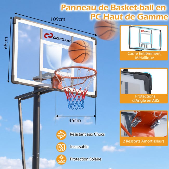 COSTWAY Panier de Basket sur Pied avec Hauteur Réglable 200-305cm, Support de Basketball Portable à roulettes avec Un Panneau Arrière pour Extérieur ou Intérieur COSTWAY Panier de Basket sur Pied avec Hauteur Réglable 200-305cm, Support de Basketball Portable à roulettes avec Un Panneau Arrière pour Extérieur ou Intérieur