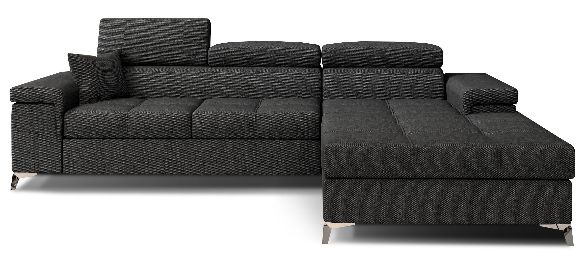 Canapé angle droit convertible tissu gris foncé avec appuis-tête