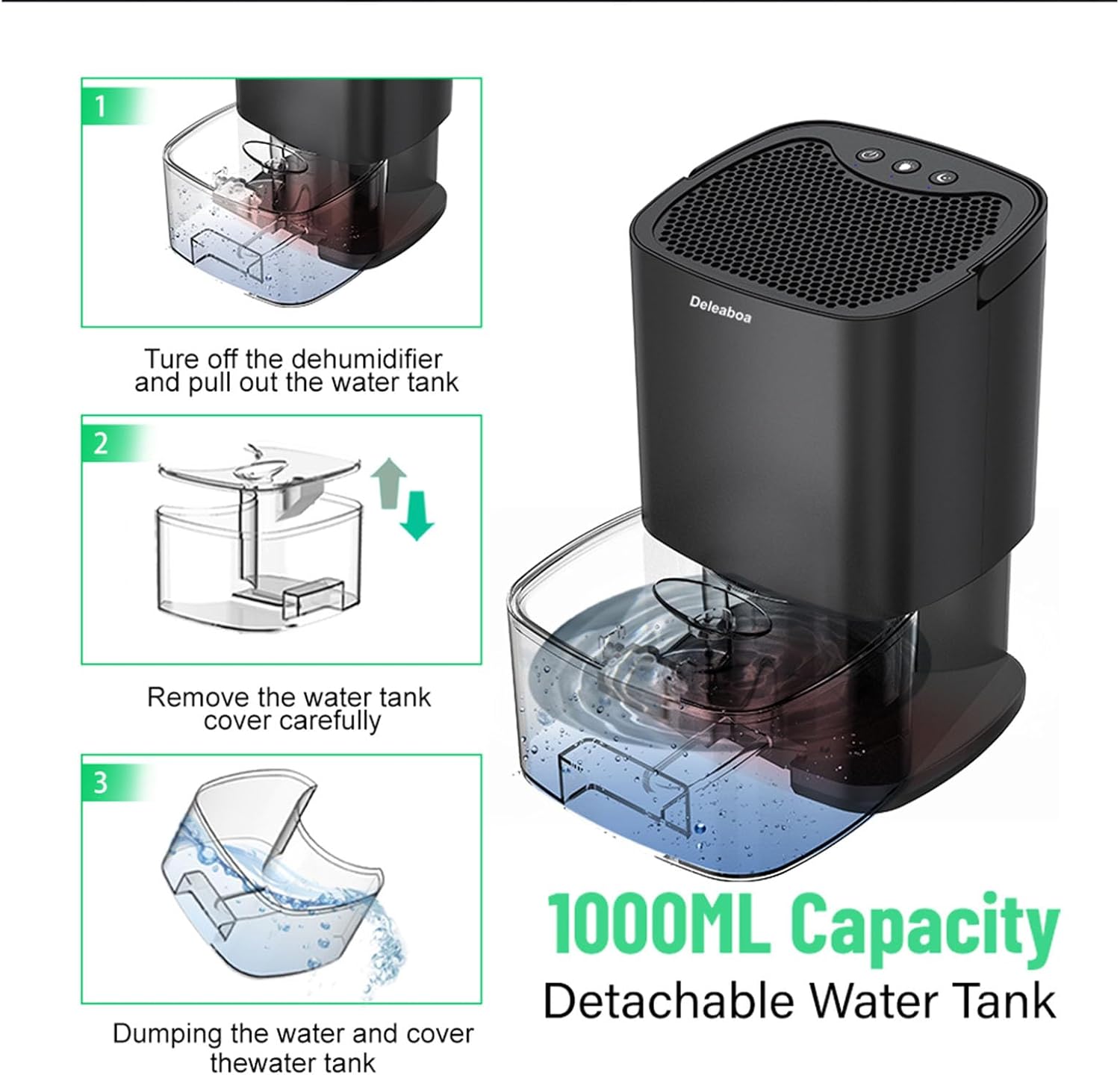 Deumidificatore silenzioso 2 in 1, deumidificatore portatile e purificatore d'aria - 3