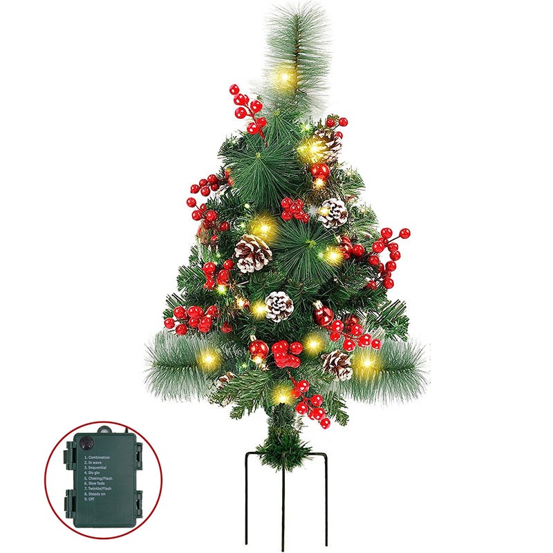 Steli Di Abete Pre-Illuminati Per Decorazioni Natalizie - 5 Pezzi, 39 Cm, Luci LED A Batteria (Non Incluse), Per Fai-da-te E Centrotavola
