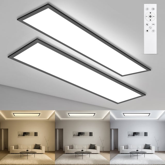 LOVHAUS 2 PCS Panneau LED Avec Télécommande 100x25cm, Intérieure Dimmable Dalle LED 3000K-6500K, Plafonnier LED 110W/LM Pour Bureau Salle De Réunion
