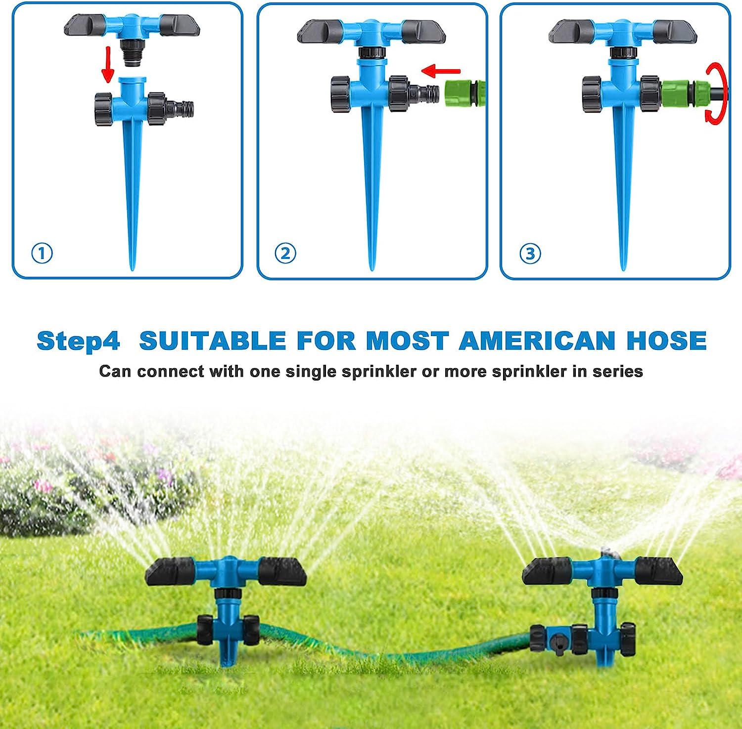 Arroseur de jardin de pelouse,arroseur de jardin de rotation de 360 ​​degrés pour la cour,grande surface, système d'arrosage d'eau de jardin réglable - 2