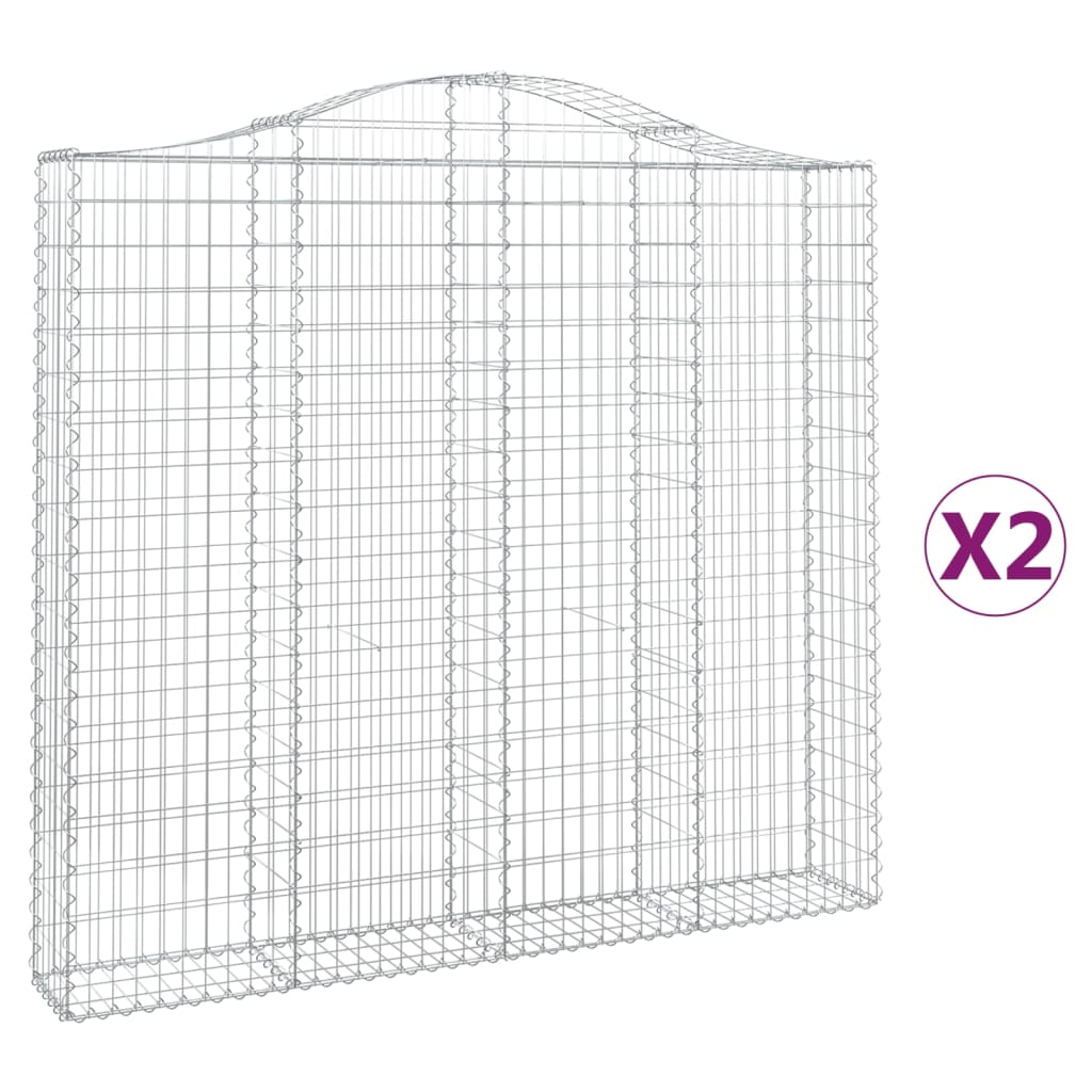 Cestas de gaviones arqueadas 2 piezas 200x30x180/200 cm hierro galvanizado