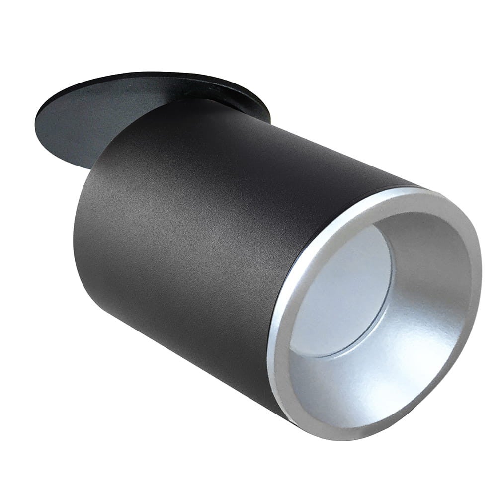 Oprawa sufitowa wpuszczana podtynkowa Pallas czarna ze srebrnym środkiem 1xGU10x10W okrągła ruchoma IP20 wym: 13,7 x 8,2 x 8,2 cm aluminium Polux