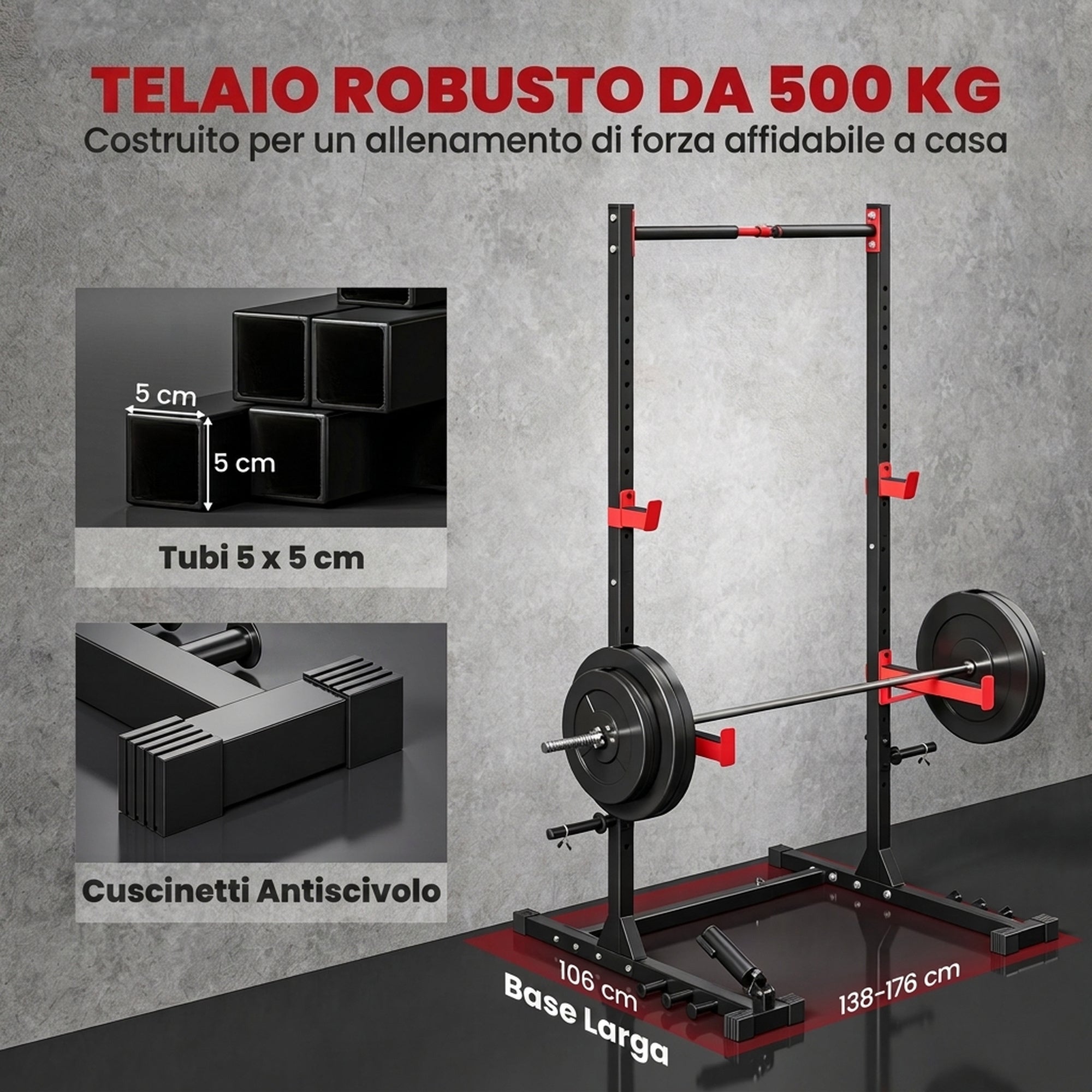 SPORTNOW Power Cage Rack Squat 500 kg con Barra Trazioni e Larghezza ...