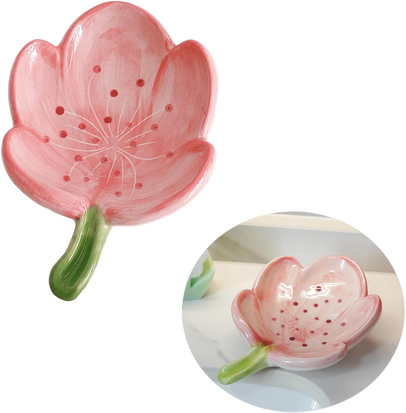 Ceramiczna mydelniczka w kształcie tulipana, różowa, kreatywna dekoracja z odpływem