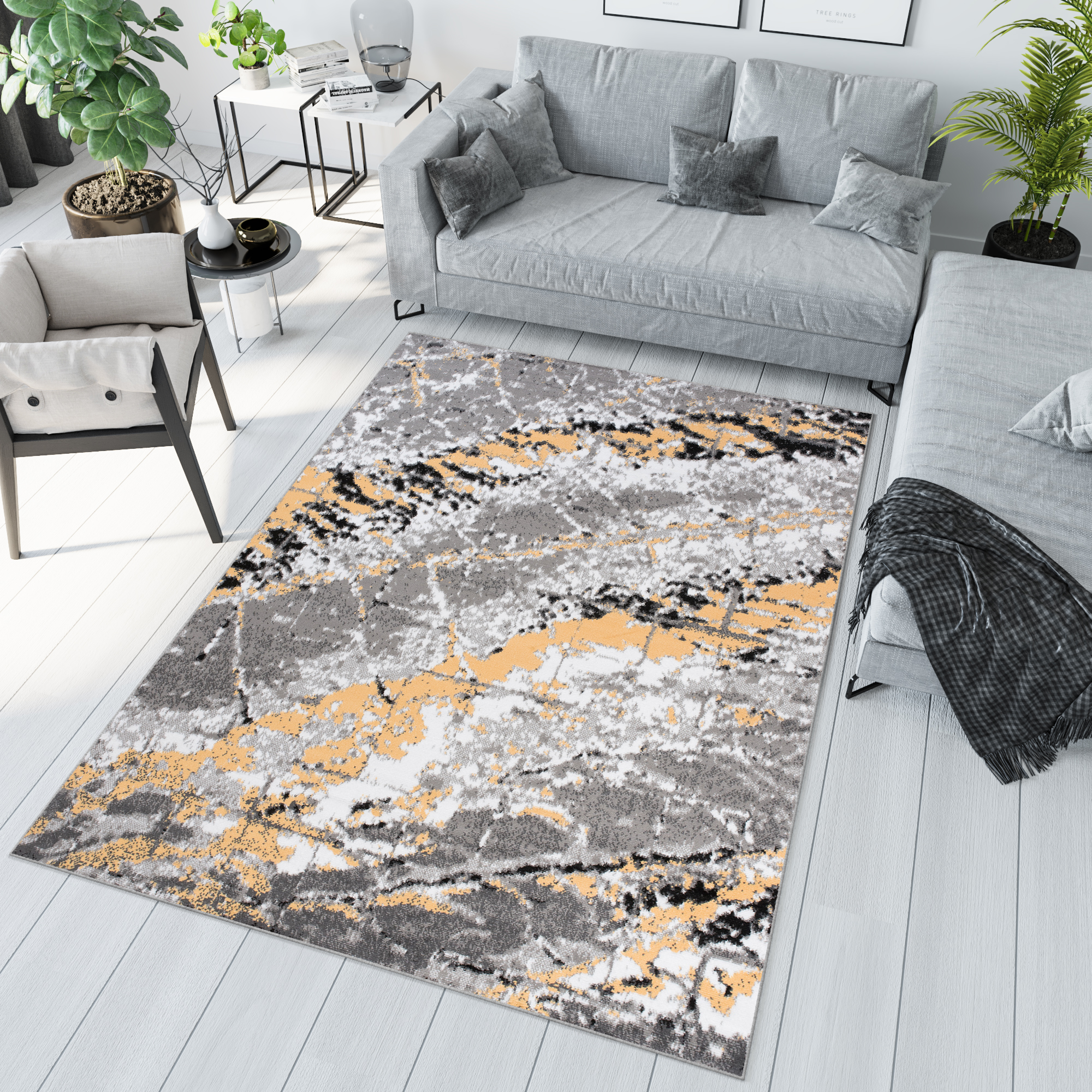 Tapiso maya alfombra de salón comedor juvenil diseño moderno amarillo blanco gris negro moteado delgada 180 x 250 cm