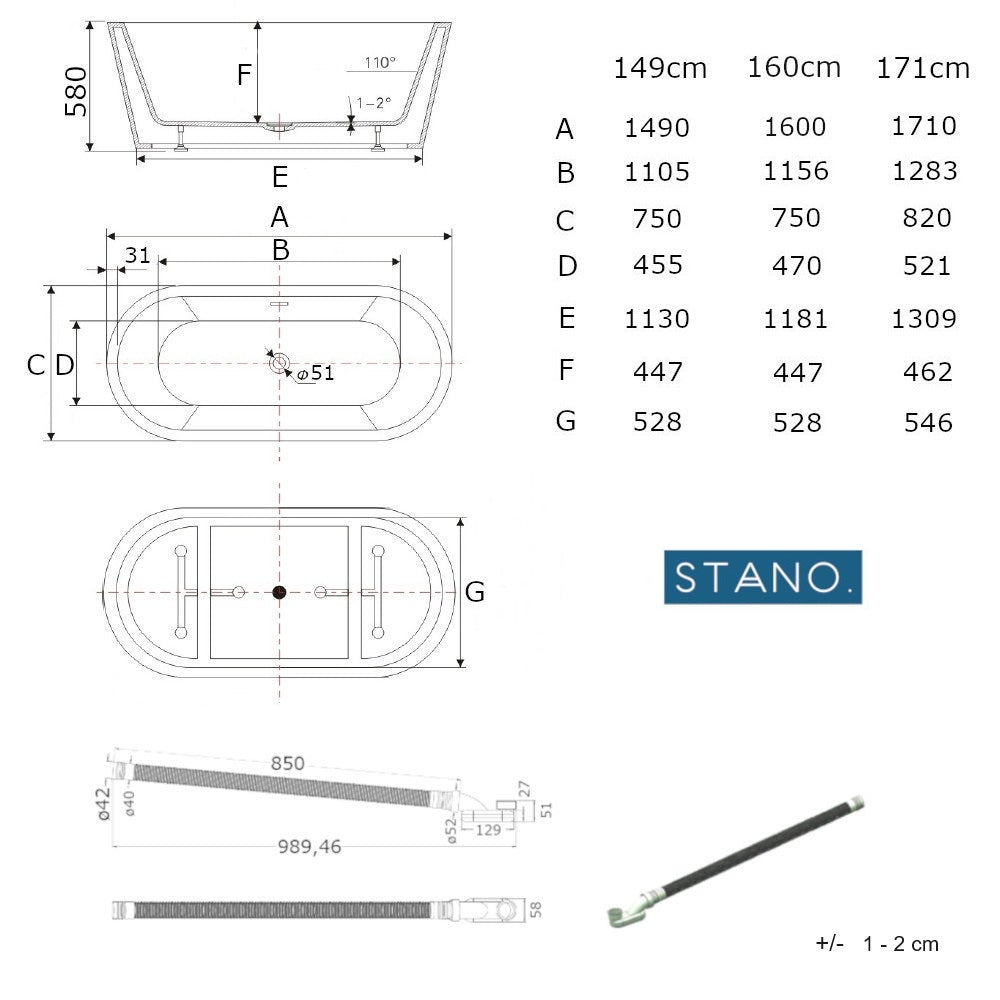 Baignoire îlot design ovale FINDLAY blanche 171 cm - 4